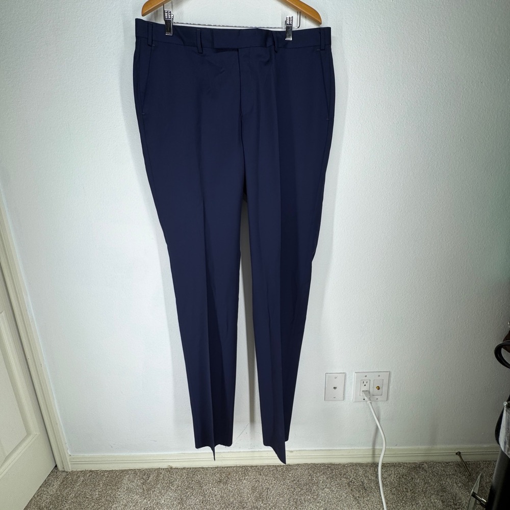 Paul Fredrick Mens Bright Navy Worsted Wool Gabardine Dress Pants NEW Size 38L